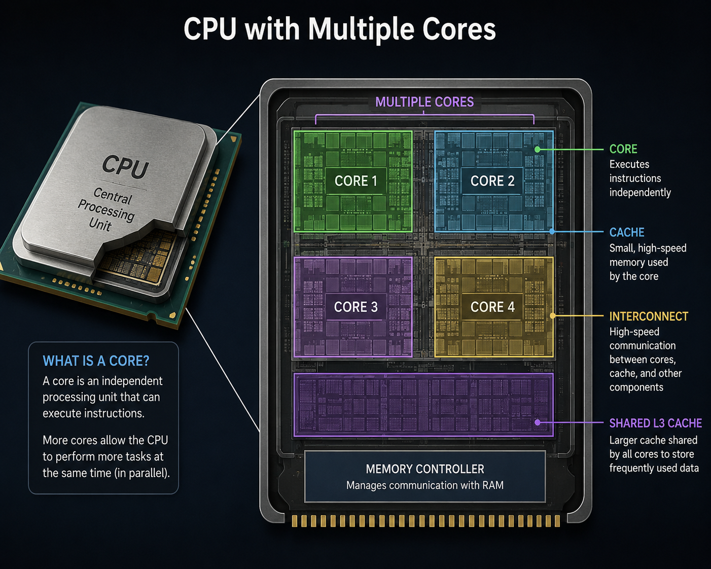 Generic CPU package with four independent cores